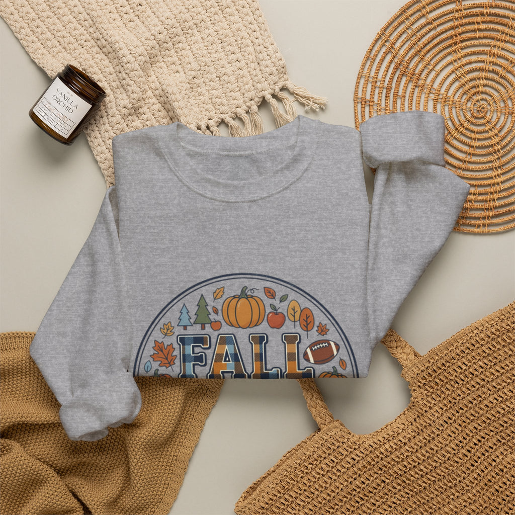 Fall Vibes Crewneck Sweatshirt — Pumpkin, Apples & Football Autumn Graphic