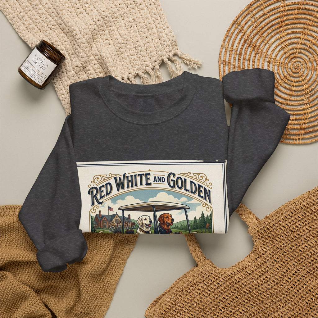 Golf Club Crewneck Sweatshirt - "Red White and Golden" Vintage Golf Cartoon