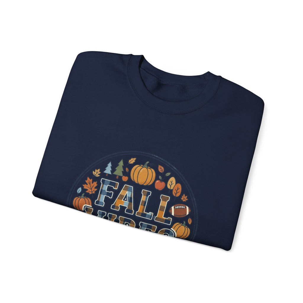 Fall Vibes Crewneck Sweatshirt — Pumpkin, Apples & Football Autumn Graphic