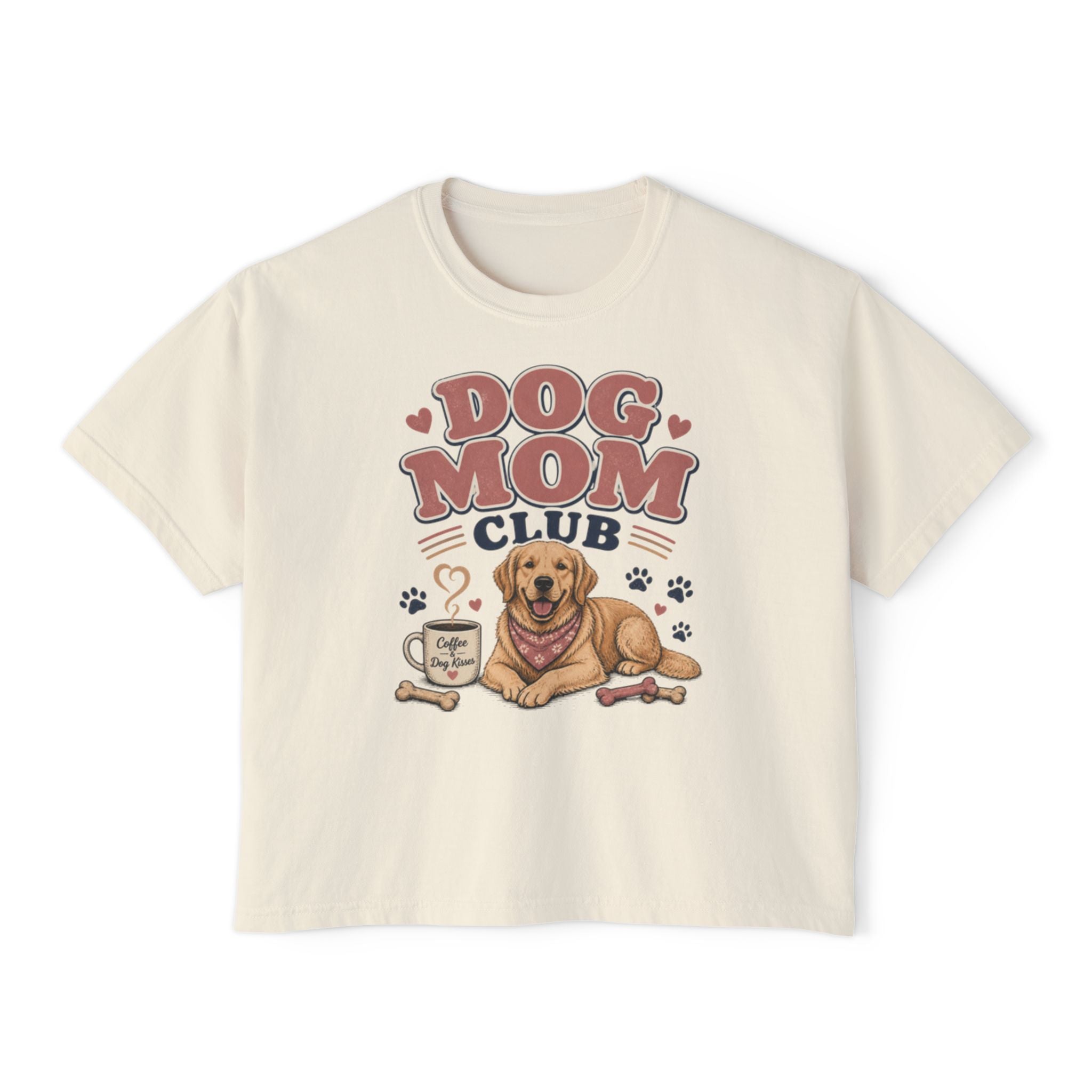 Dog Mom Club Boxy Tee — Cute Golden Retriever Graphic T-Shirt for Women