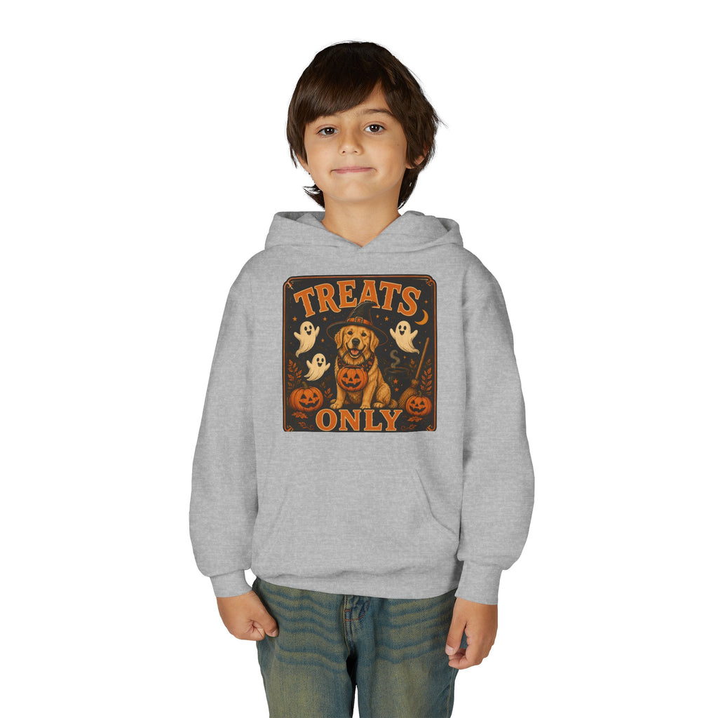 Youth Halloween Hoodie - "Treats Only" Pumpkin Dog Graphic
