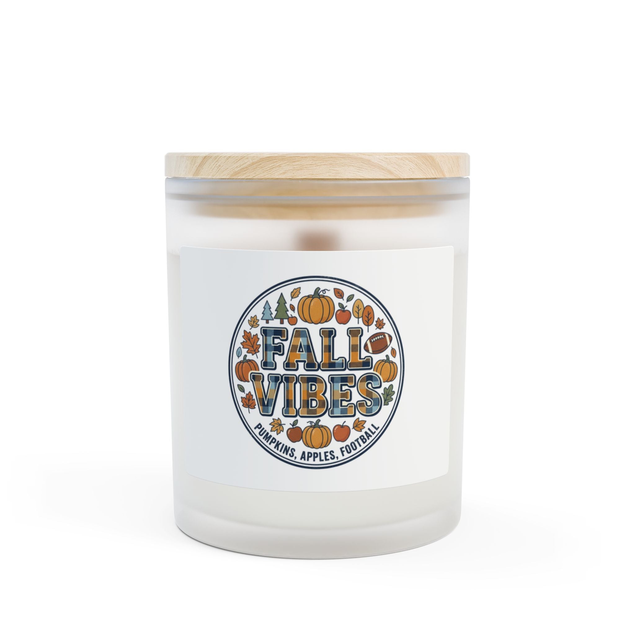 Fall Vibes Frosted Glass Candle — 11 oz Autumn Pumpkin & Apple Scent