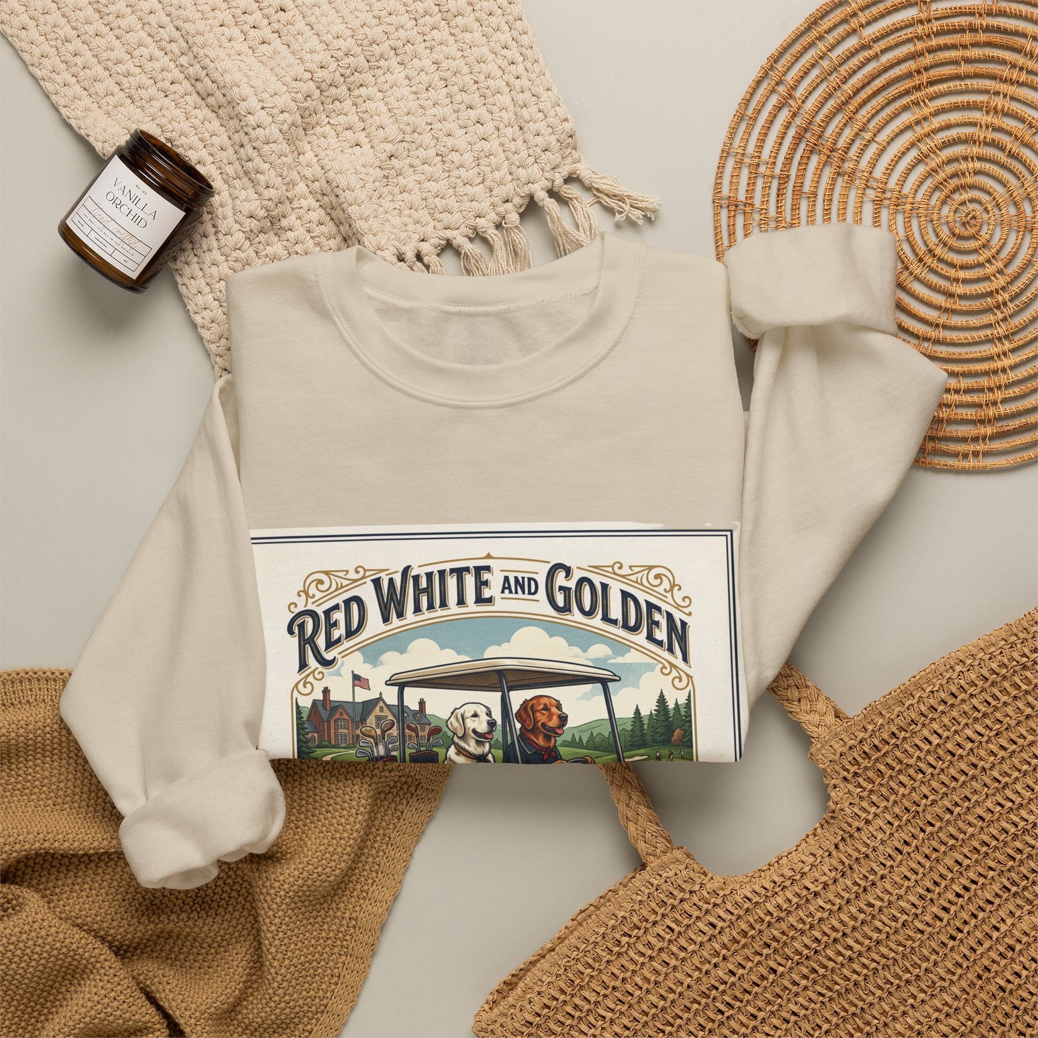 Golf Club Crewneck Sweatshirt - "Red White and Golden" Vintage Golf Cartoon