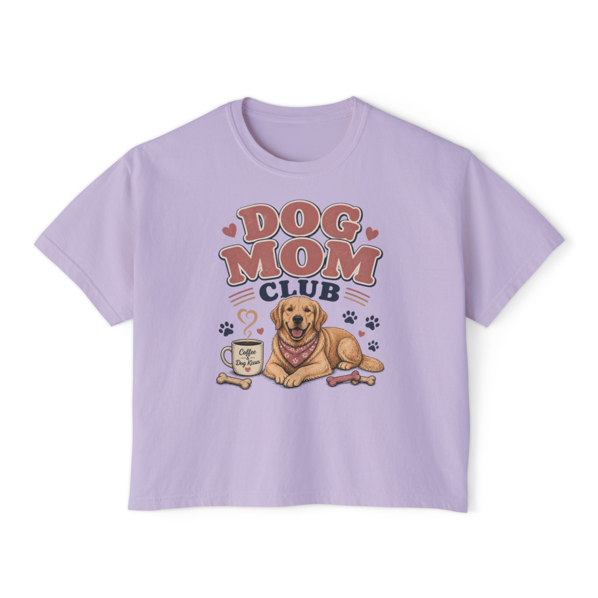 Dog Mom Club Boxy Tee — Cute Golden Retriever Graphic T-Shirt for Women