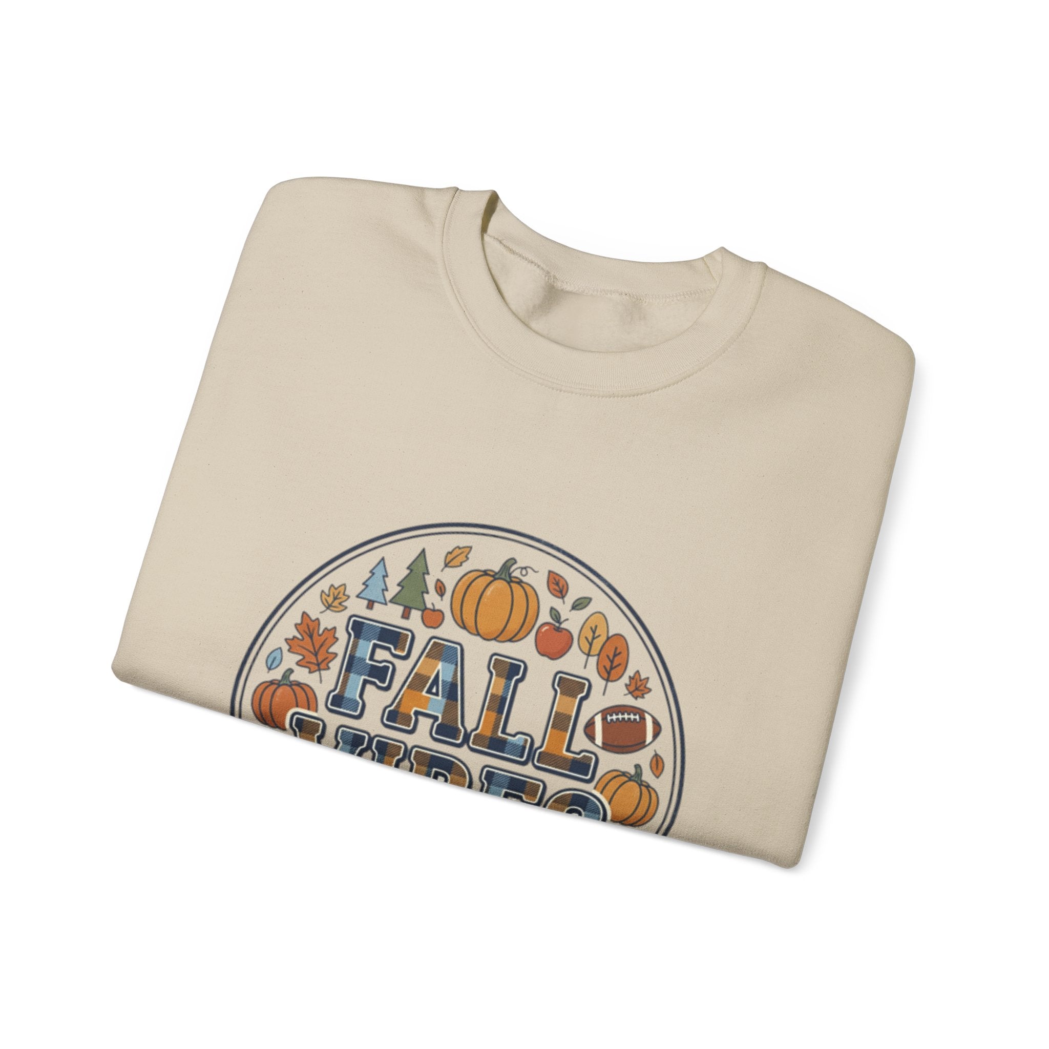 Fall Vibes Crewneck Sweatshirt — Pumpkin, Apples & Football Autumn Graphic