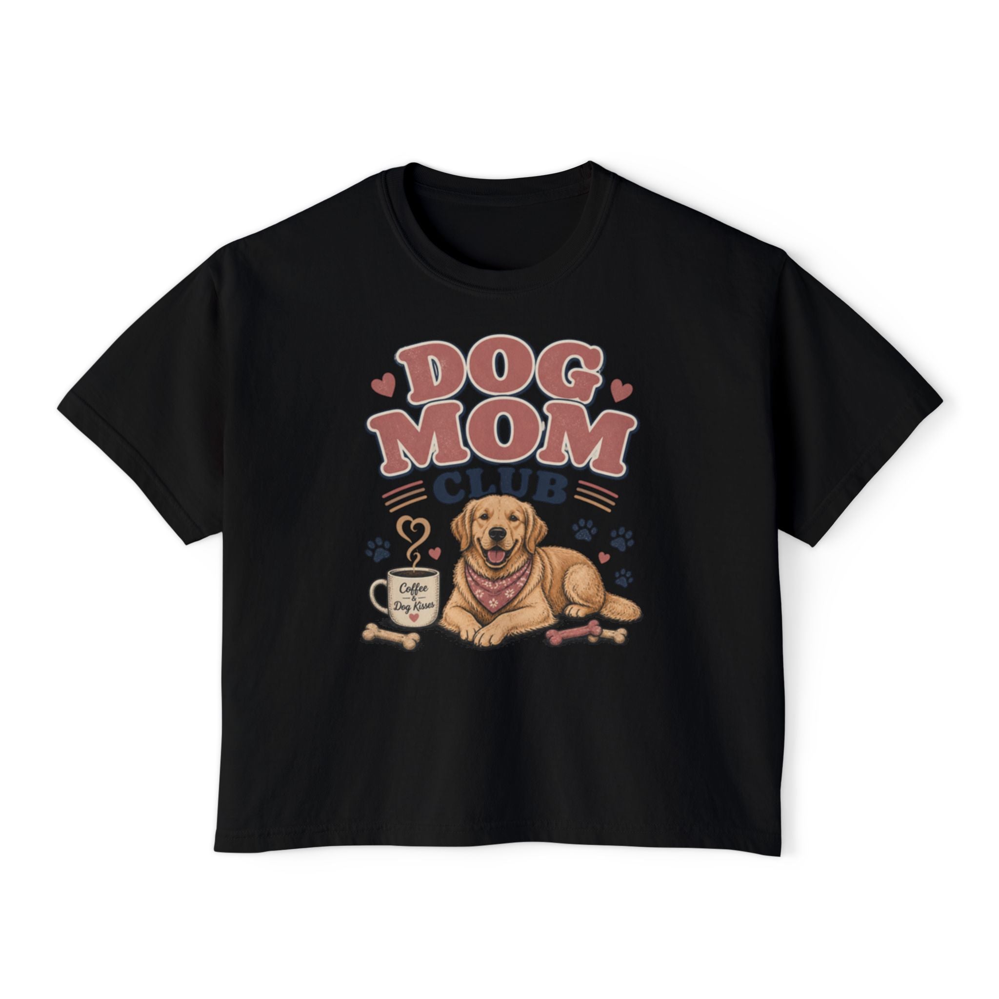 Dog Mom Club Boxy Tee — Cute Golden Retriever Graphic T-Shirt for Women