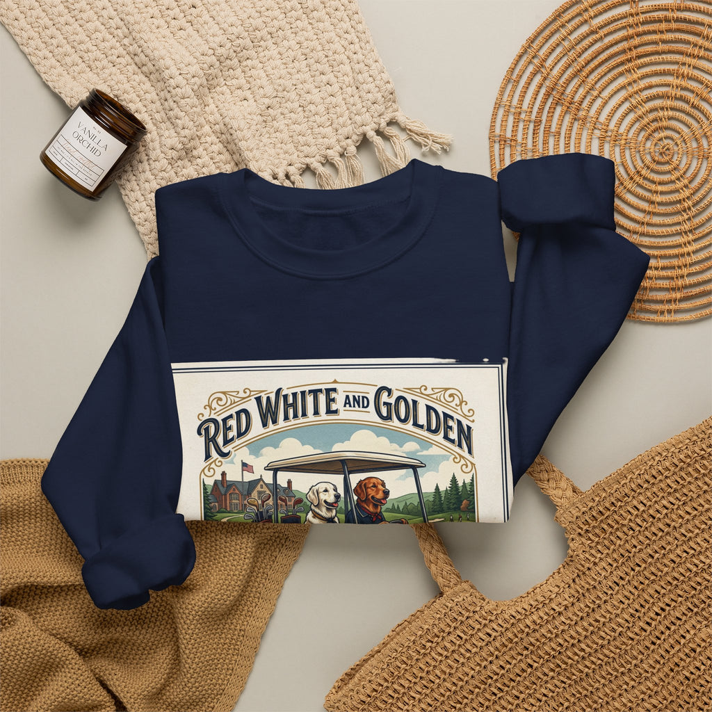 Golf Club Crewneck Sweatshirt - "Red White and Golden" Vintage Golf Cartoon