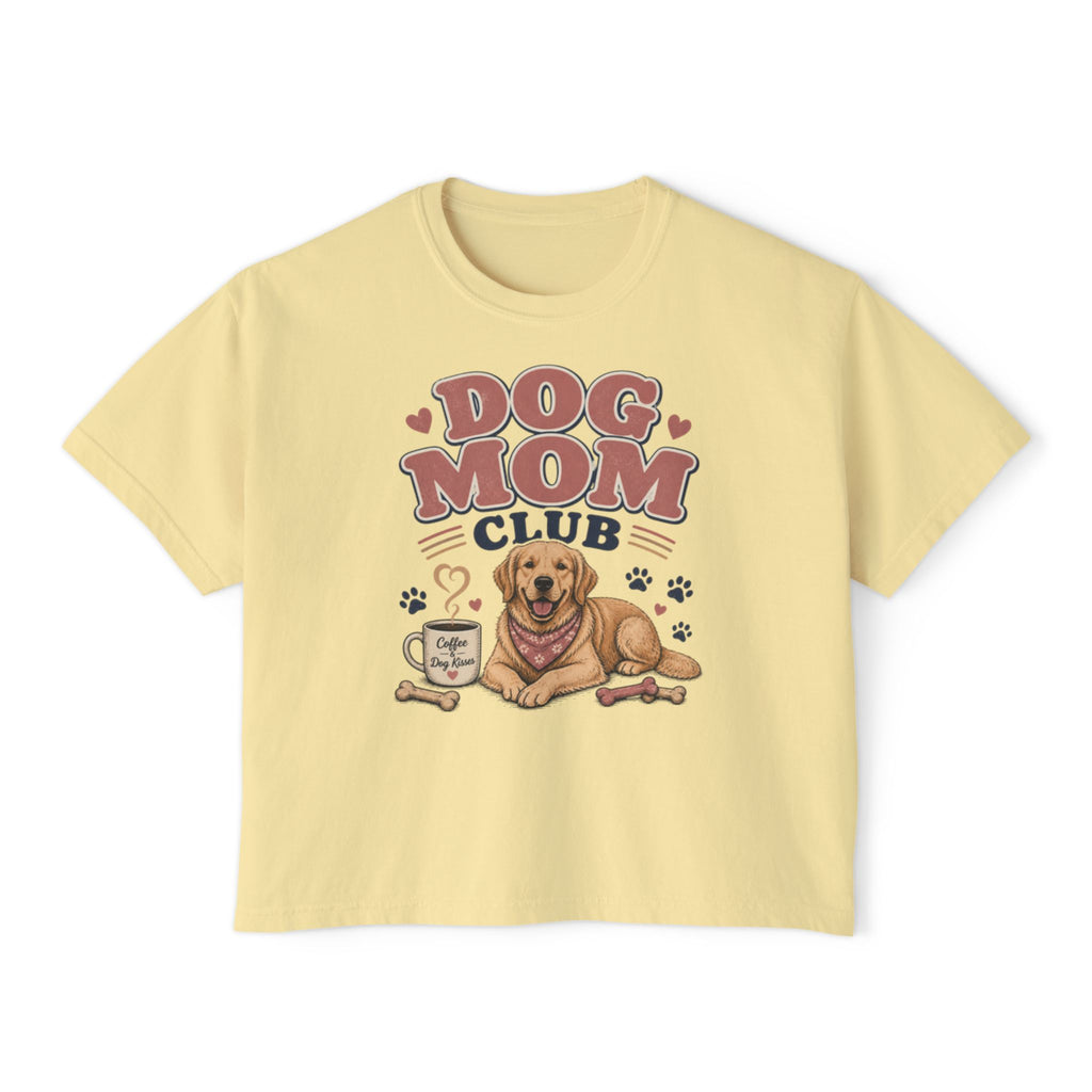 Dog Mom Club Boxy Tee — Cute Golden Retriever Graphic T-Shirt for Women