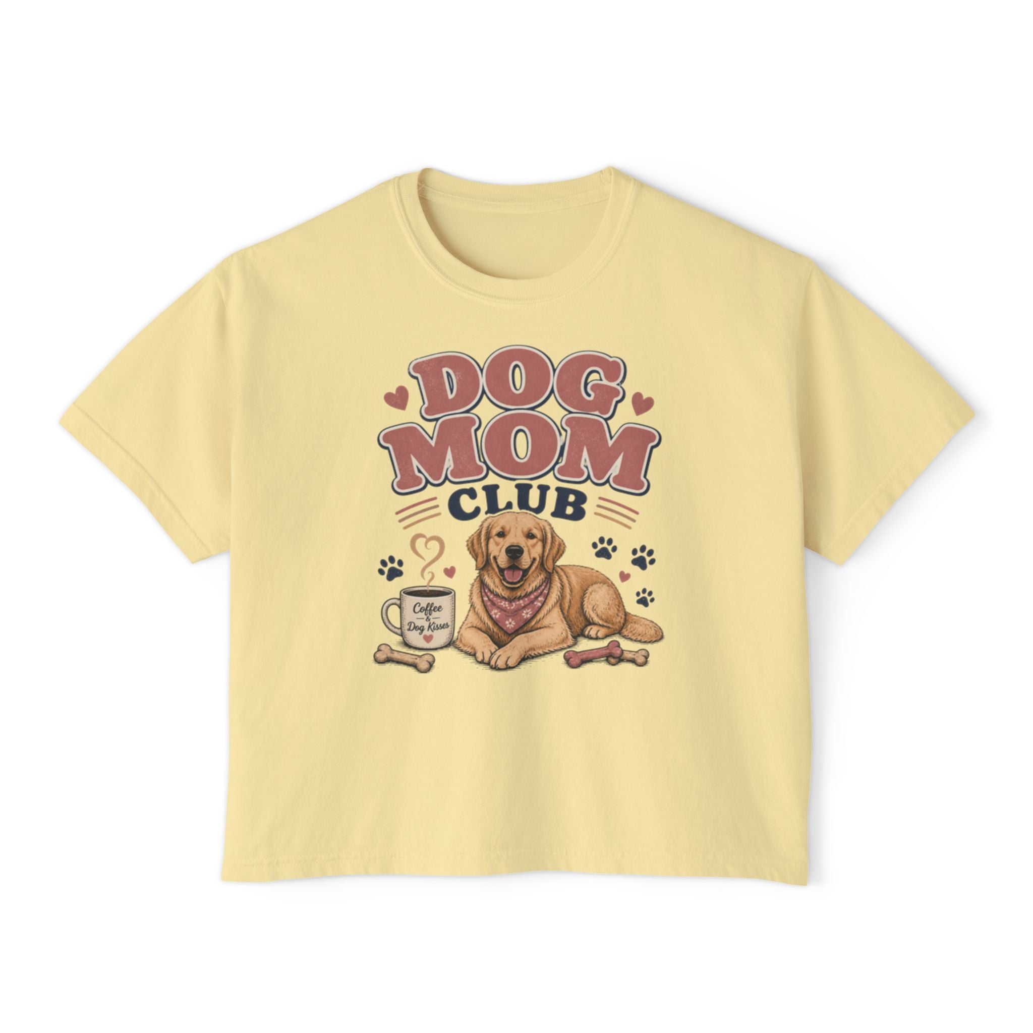 Dog Mom Club Boxy Tee — Cute Golden Retriever Graphic T-Shirt for Women