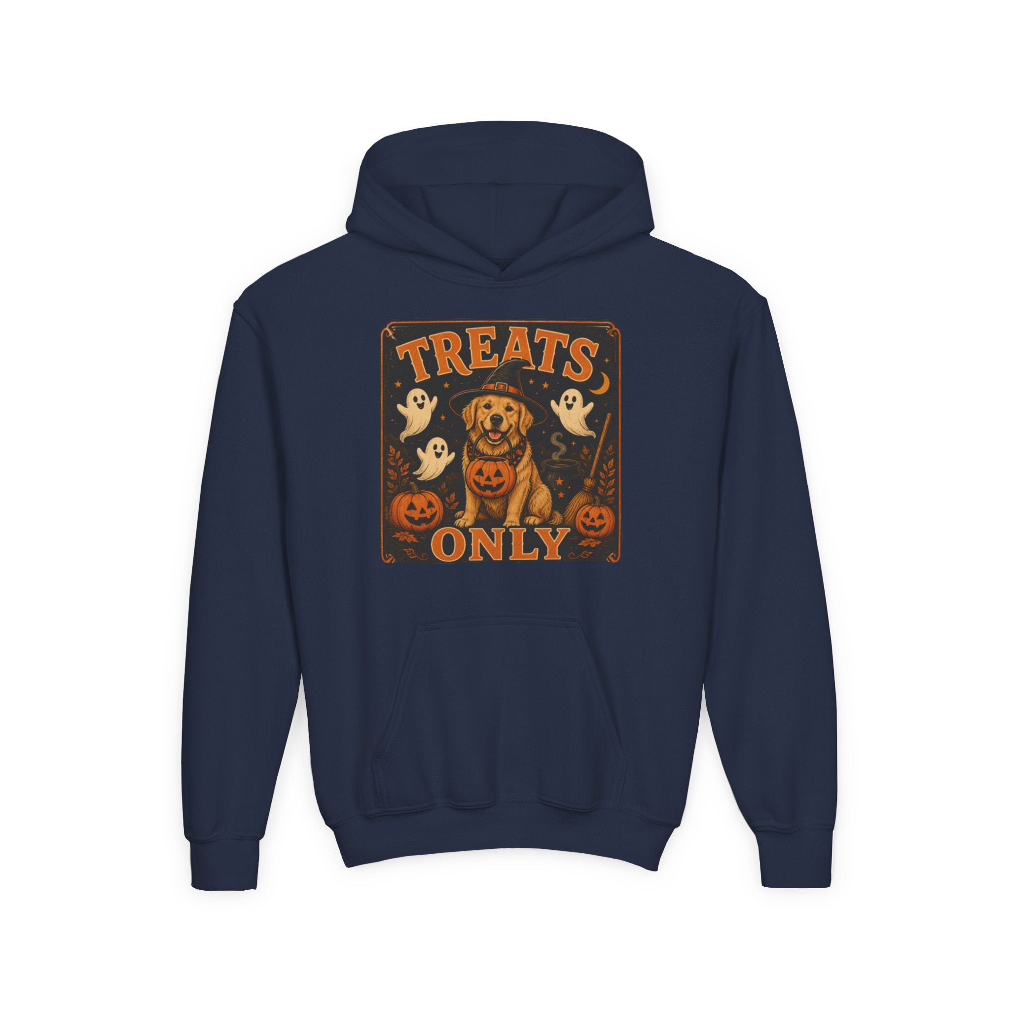 Youth Halloween Hoodie - "Treats Only" Pumpkin Dog Graphic