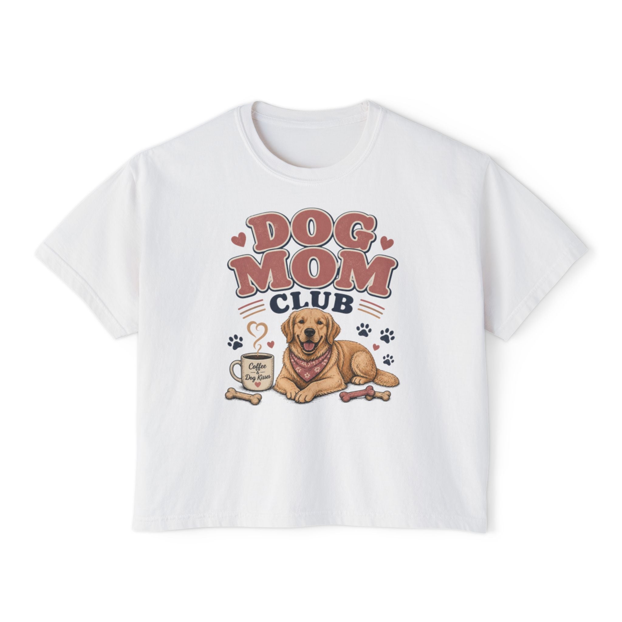 Dog Mom Club Boxy Tee — Cute Golden Retriever Graphic T-Shirt for Women