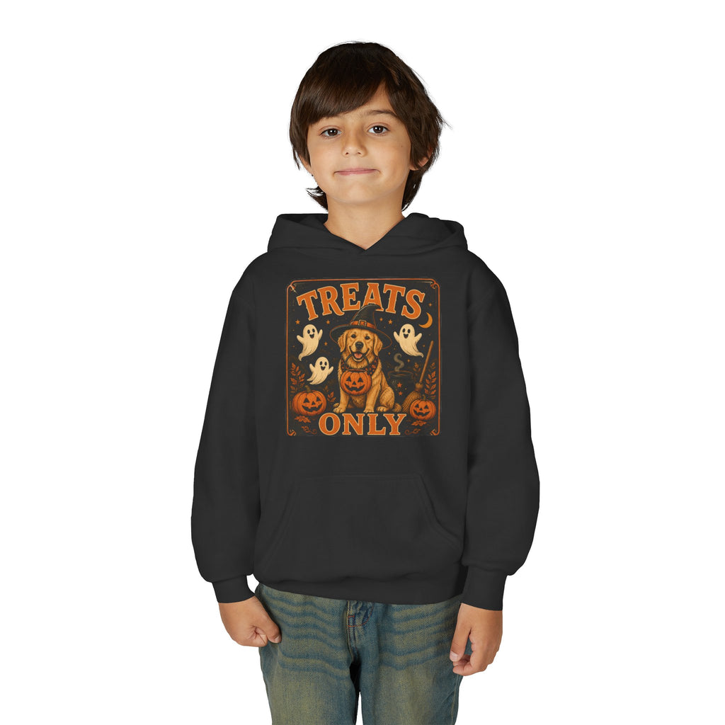 Youth Halloween Hoodie - "Treats Only" Pumpkin Dog Graphic