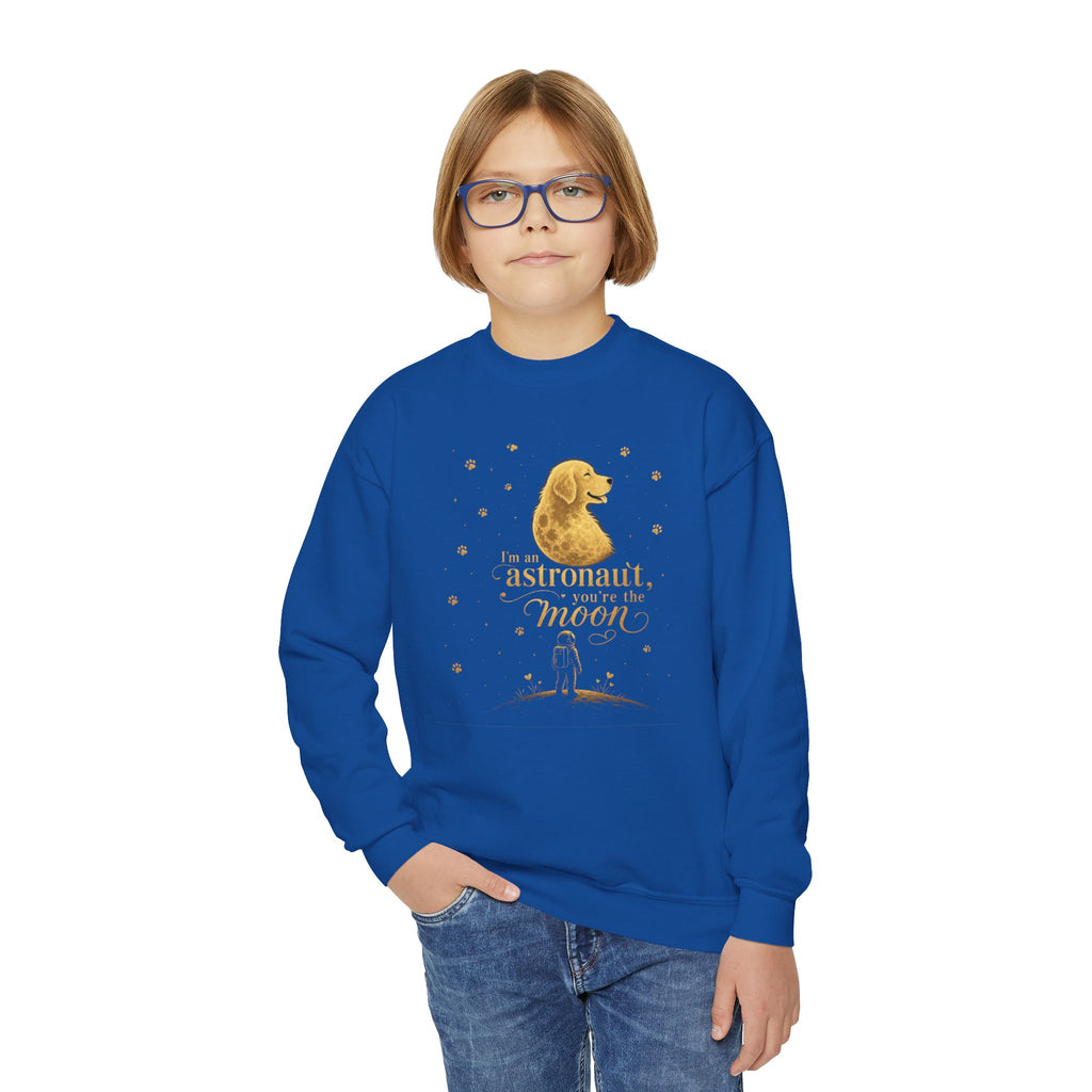 Youth Crewneck Sweatshirt - "Astronauts in the Moon" Cute Golden Bear & Moon Kids Pullover